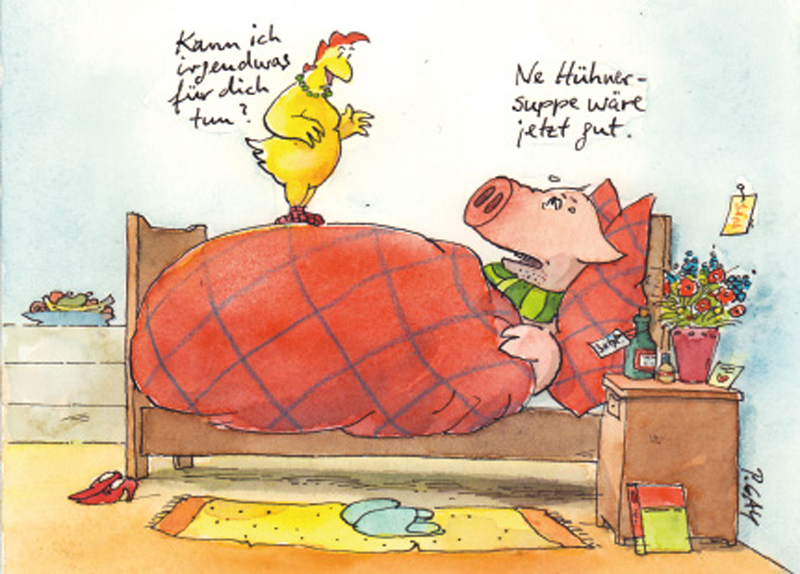 Peter Gaymann Postkarte Hühnersuppe wäre gut