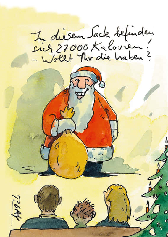 Peter Gaymann Postkarte Weihnachten 27000 Kalorien