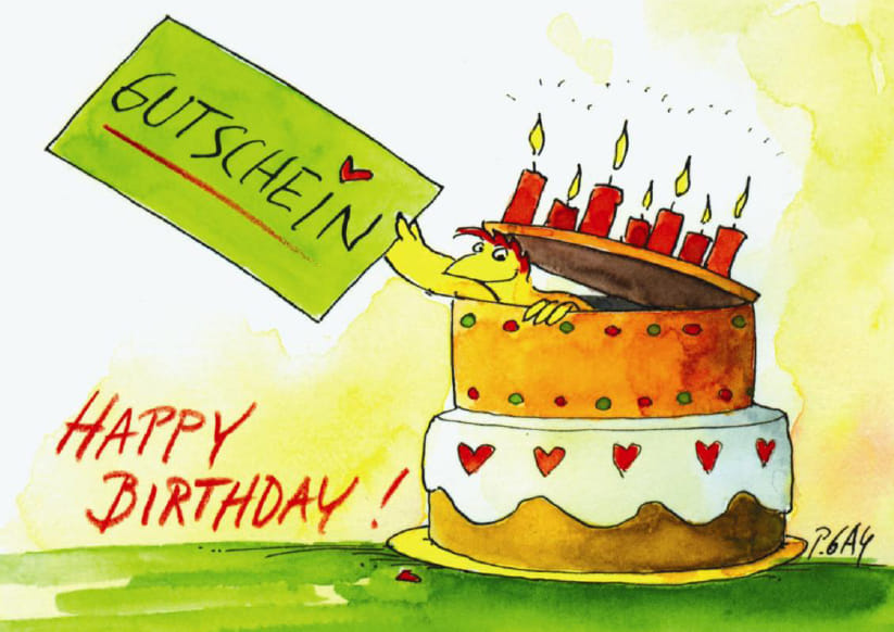 Peter Gaymann Postkarte Happy Birthday Gutschein