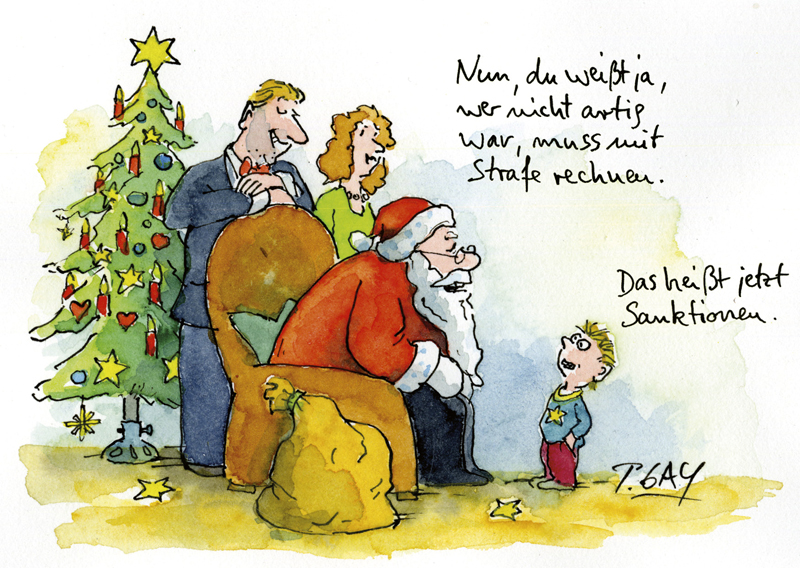 Peter Gaymann Postkarte Weihnachten Nun, du weißt ja, wer nicht artig war, muss mit Strafe rechnen