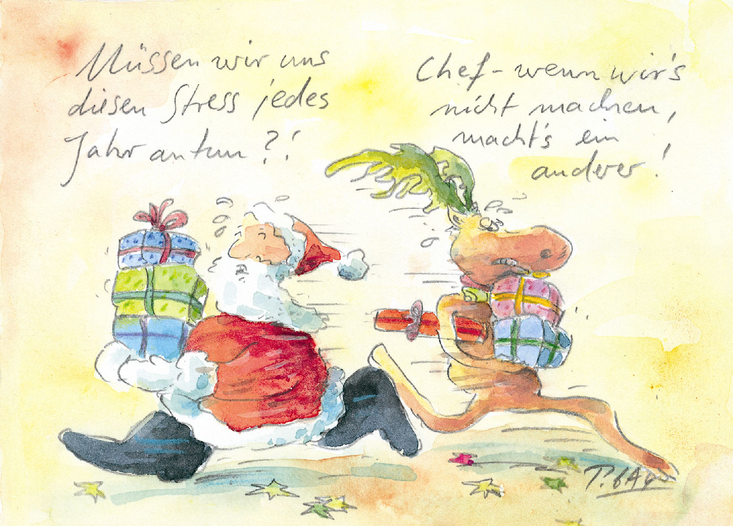 Peter Gaymann Postkarte Weihnachten Stress antun