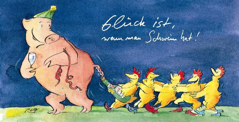 Peter Gaymann Postkarte XXL Glück ist wenn man Schwein hat
