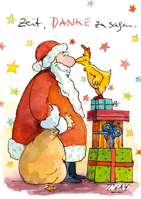 Peter Gaymann Postkarte Weihnachten Zeit, Danke zu sagen