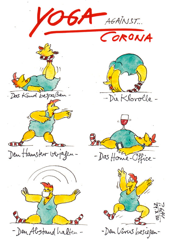 Peter Gaymann Postkarte Yoga against corona