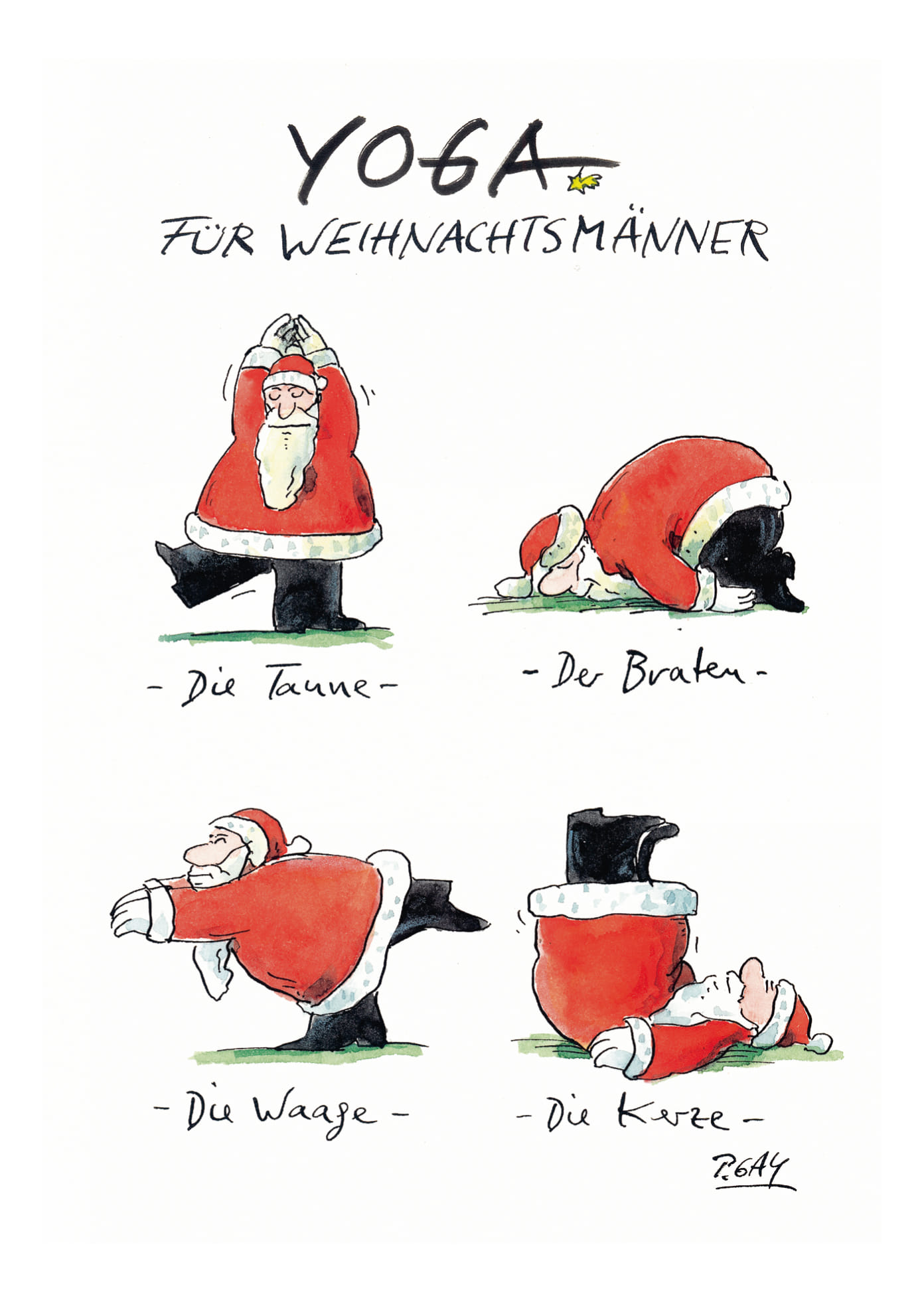 Peter Gaymann Postkarte Yoga für Weihnachtsmänner