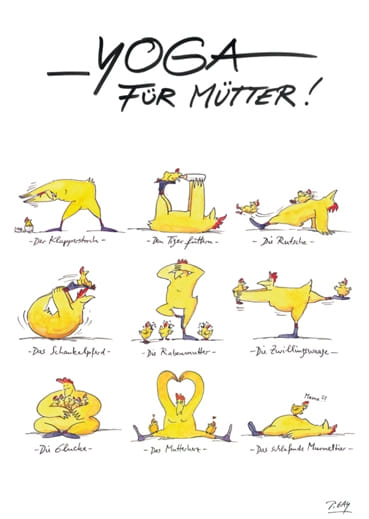 Peter Gaymann Postkarte Yoga für Mütter