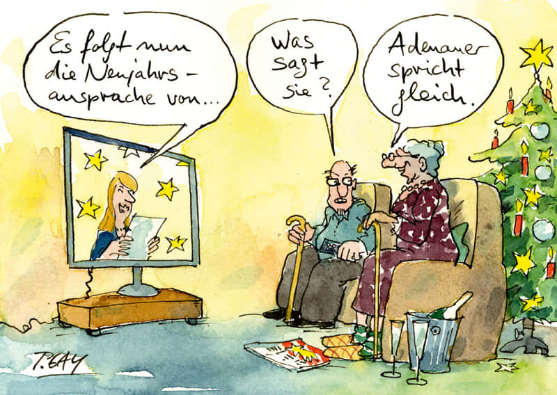 Peter Gaymann Postkarte Weihnachten Adenauer spricht